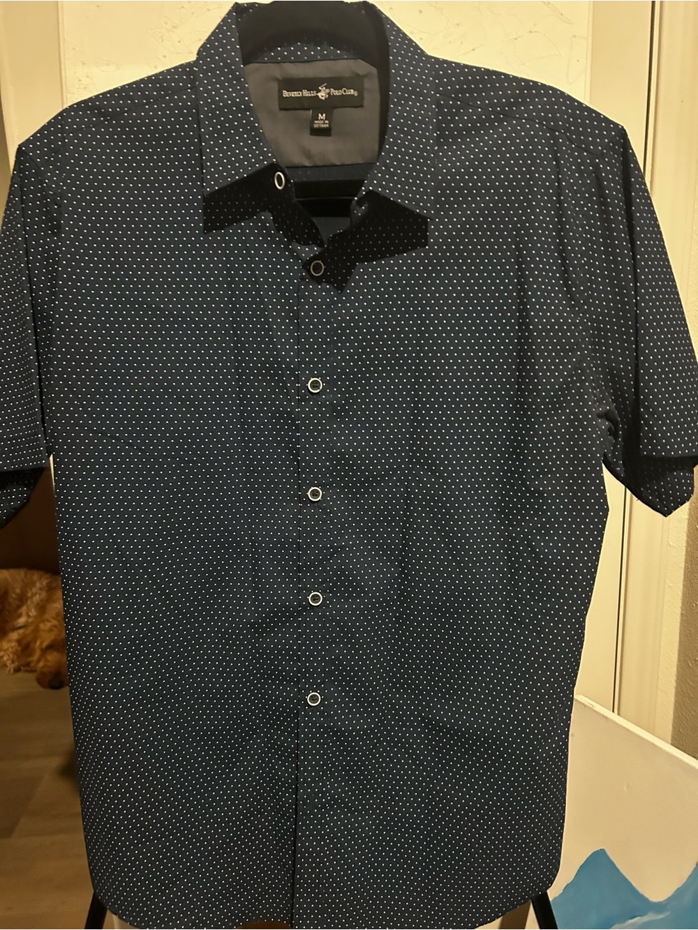 Beverly Hills Polo Club Navy Short-Sleeve Microdot Button-Up Shirt